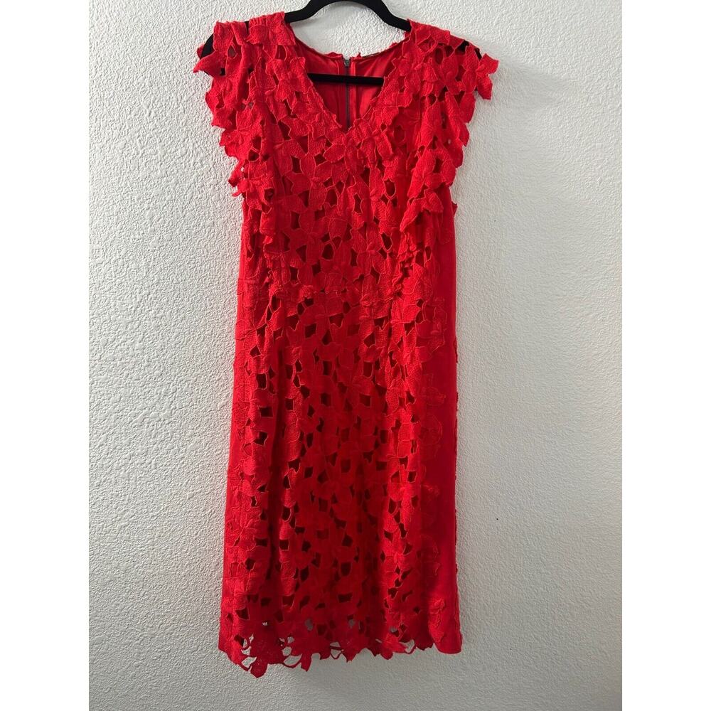 ELIE TAHARI 'Morgan' Red Macrame Lace Overlay Shift Party Dress Size 0 NEW $448